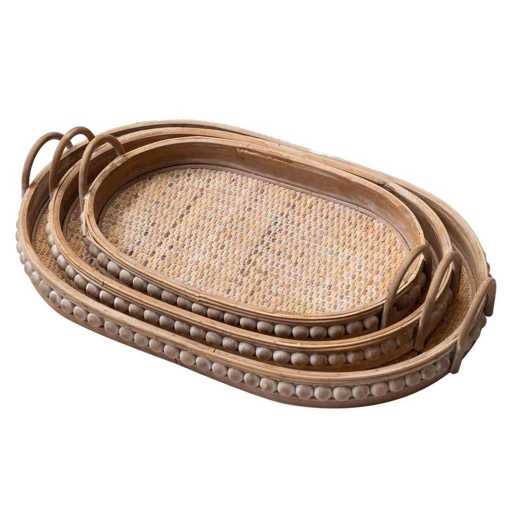 Handwoven Oval Rattan Serving Tray with Handles – Natural Woven Decorative Tray