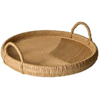 Natural Handwoven Rattan Serving Tray – Round Woven Basket with Handles for Home Decor