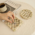 Handcrafted Checkerboard Stone Tray – Natural Travertine & Marble Mosaic Decor Object