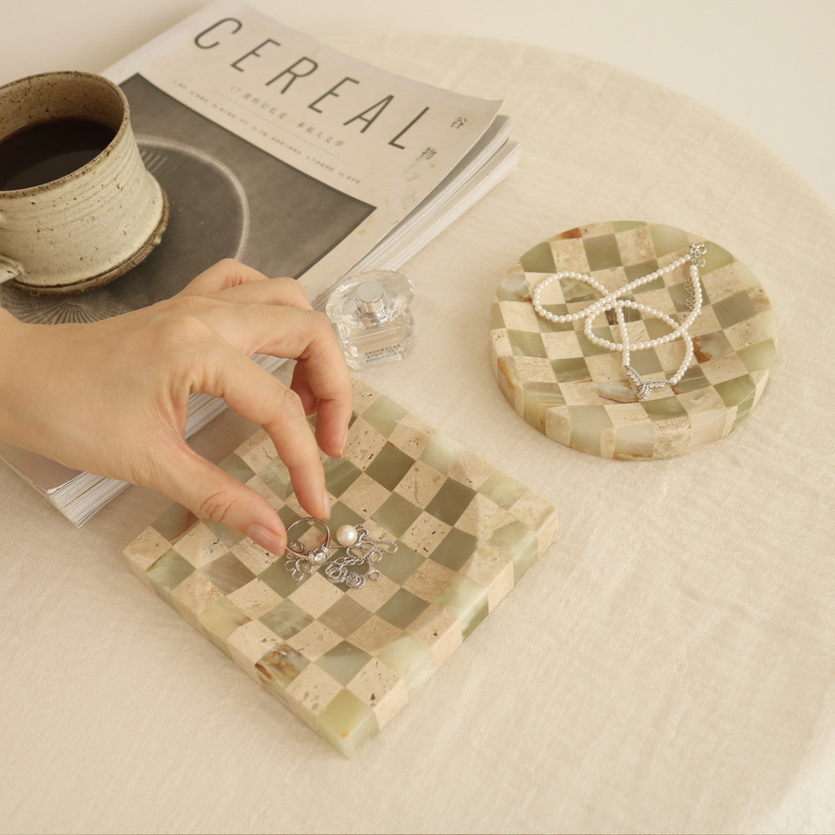 Handcrafted Marble Checkerboard Tray
