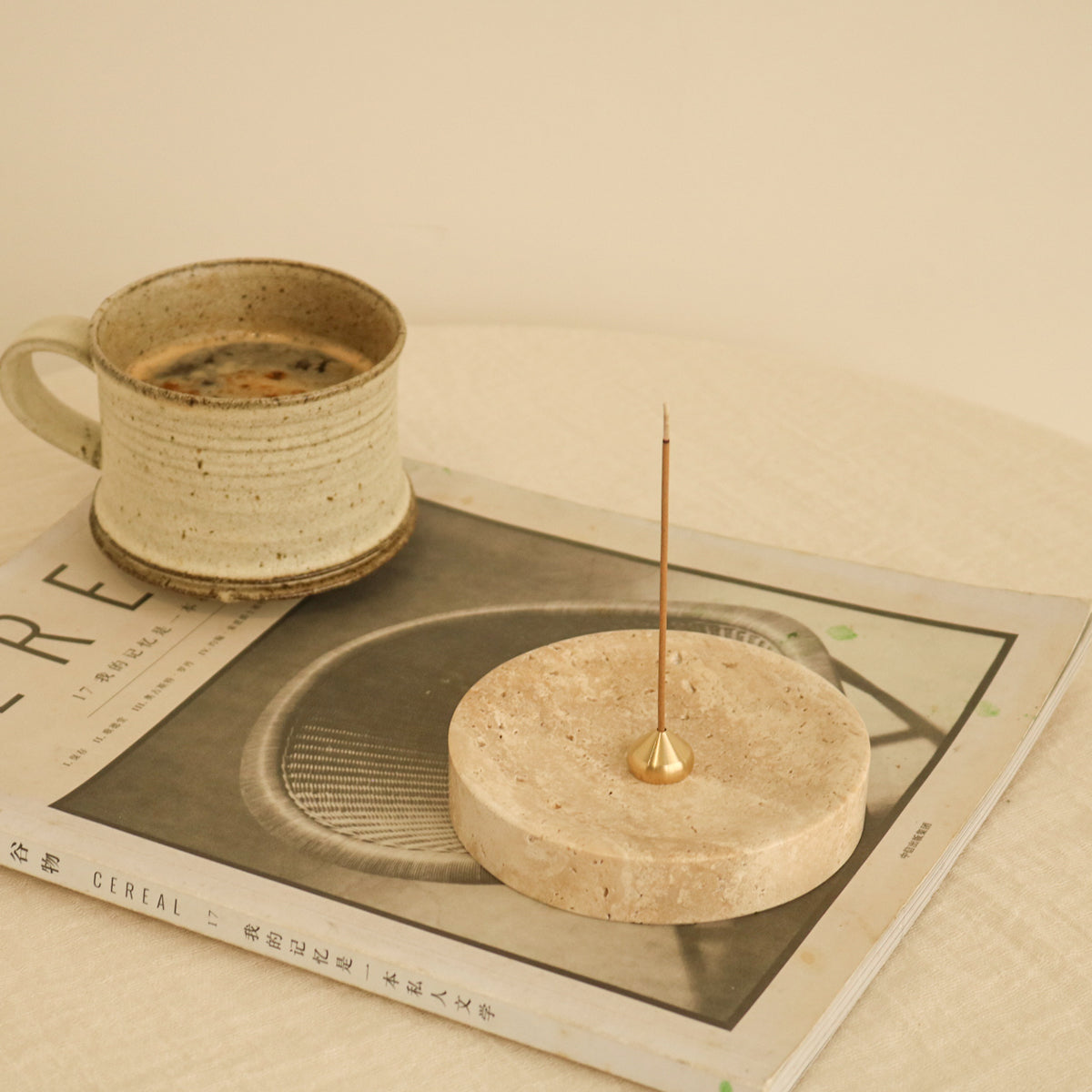 Round Travertine Catchall Tray