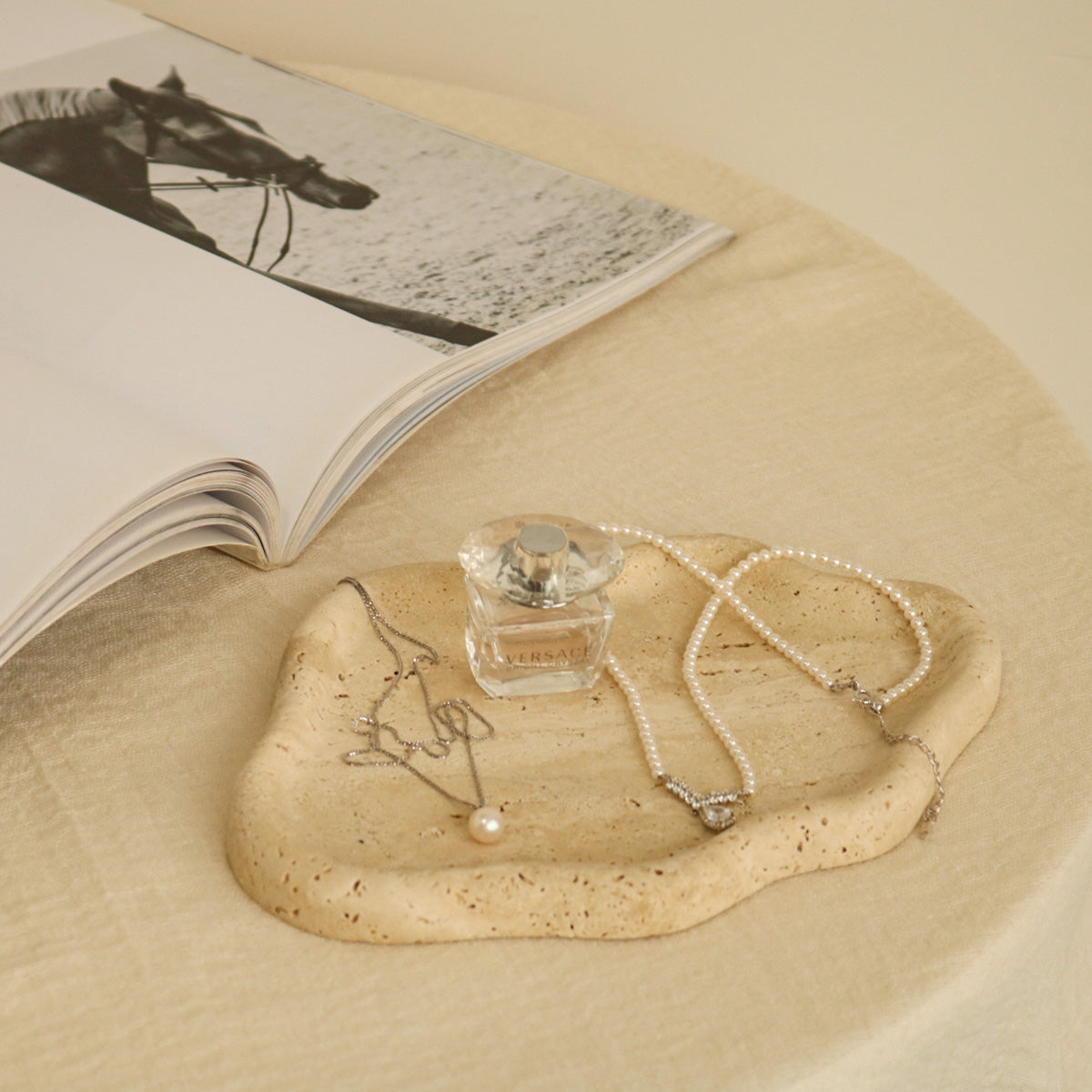 Organic Travertine Stone Display Tray