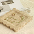 Handcrafted Travertine Scalloped Tray – 20cm Natural Stone Square Plate for Home Decor