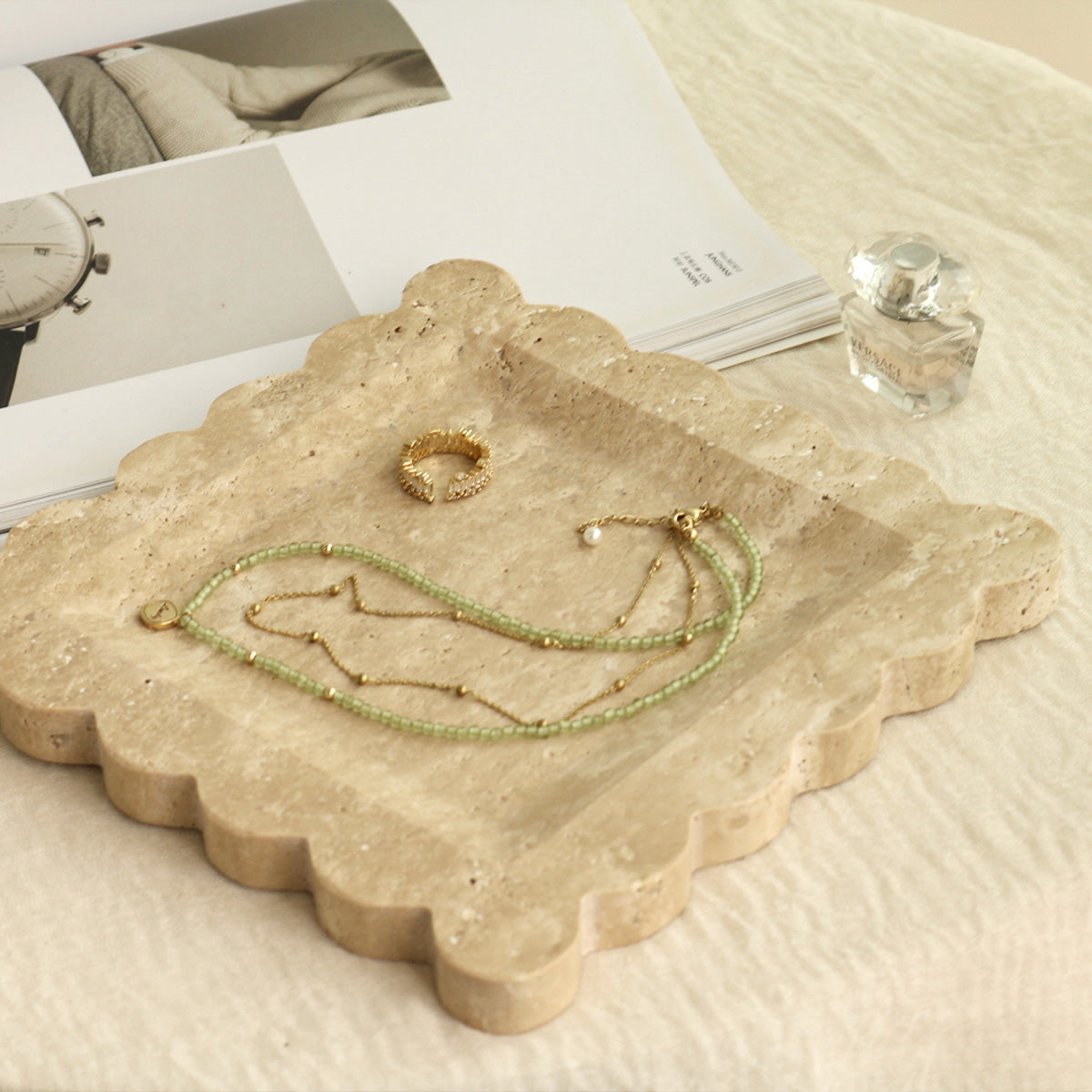 Travertine Scalloped Tray