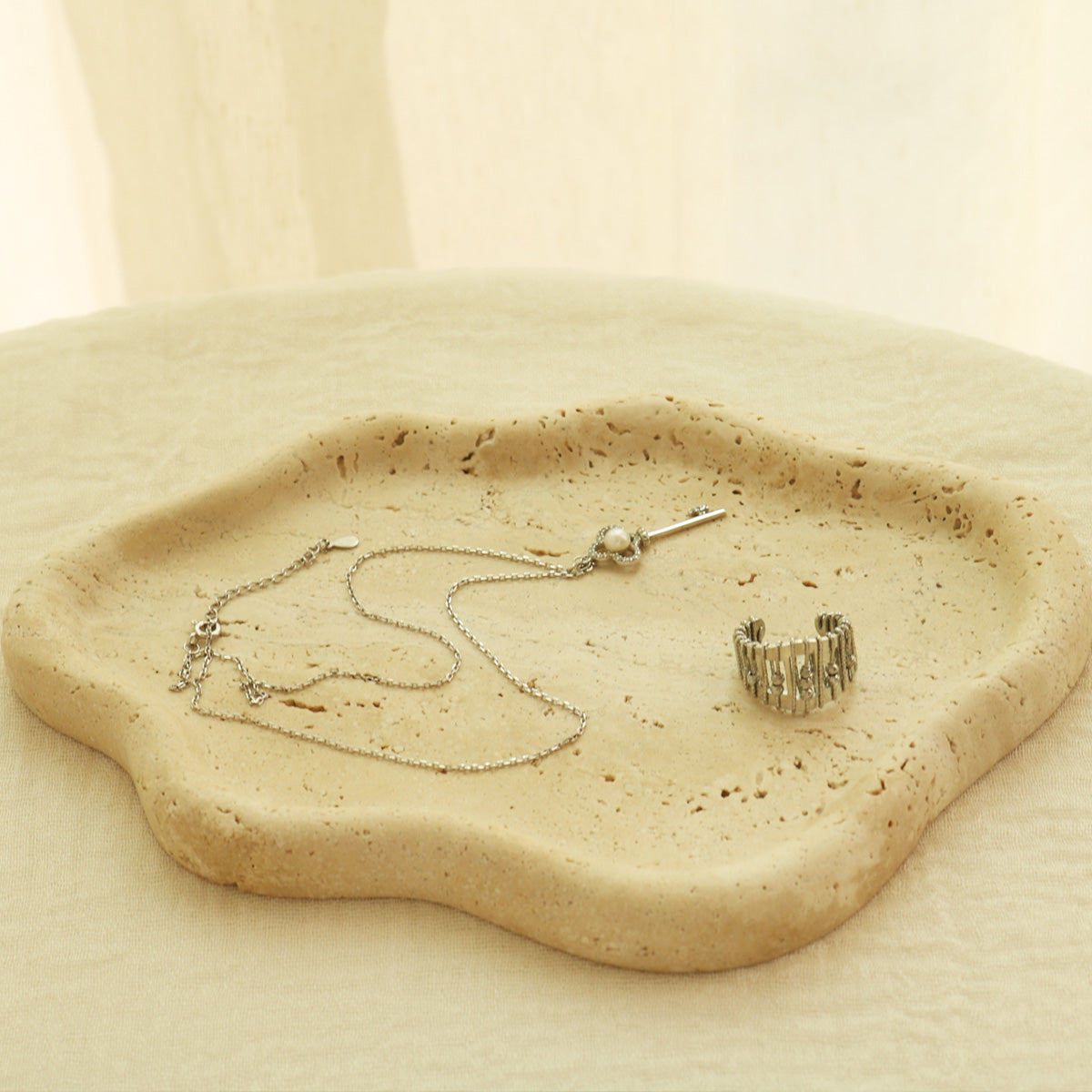 Organic Travertine Stone Display Tray