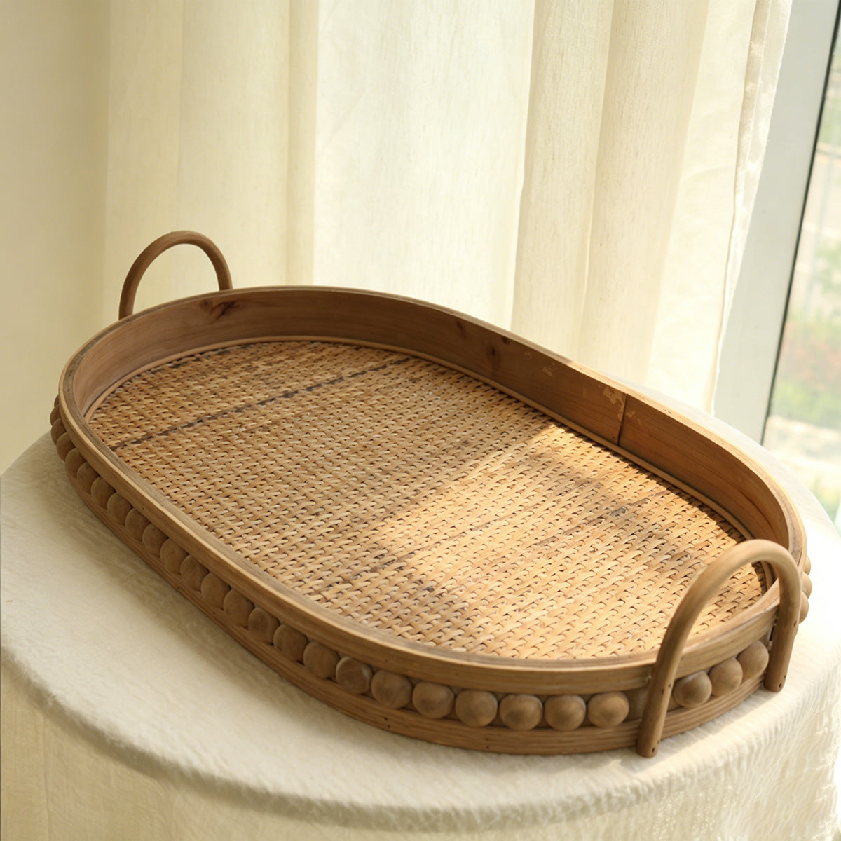 Oval Rattan Serving Tray