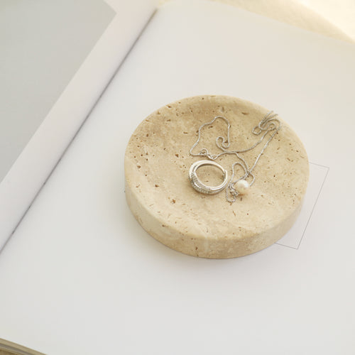 Round Travertine Catchall Tray