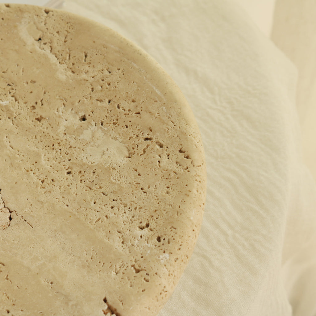 Handcrafted Travertine Stone Pedestal Tray – Minimal Organic Display Stand for Modern Interiors