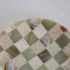 Handcrafted Checkerboard Stone Tray – Natural Travertine & Marble Mosaic Decor Object