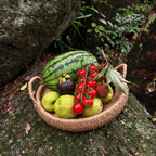 Natural Handwoven Rattan Serving Tray – Round Woven Basket with Handles for Home Decor