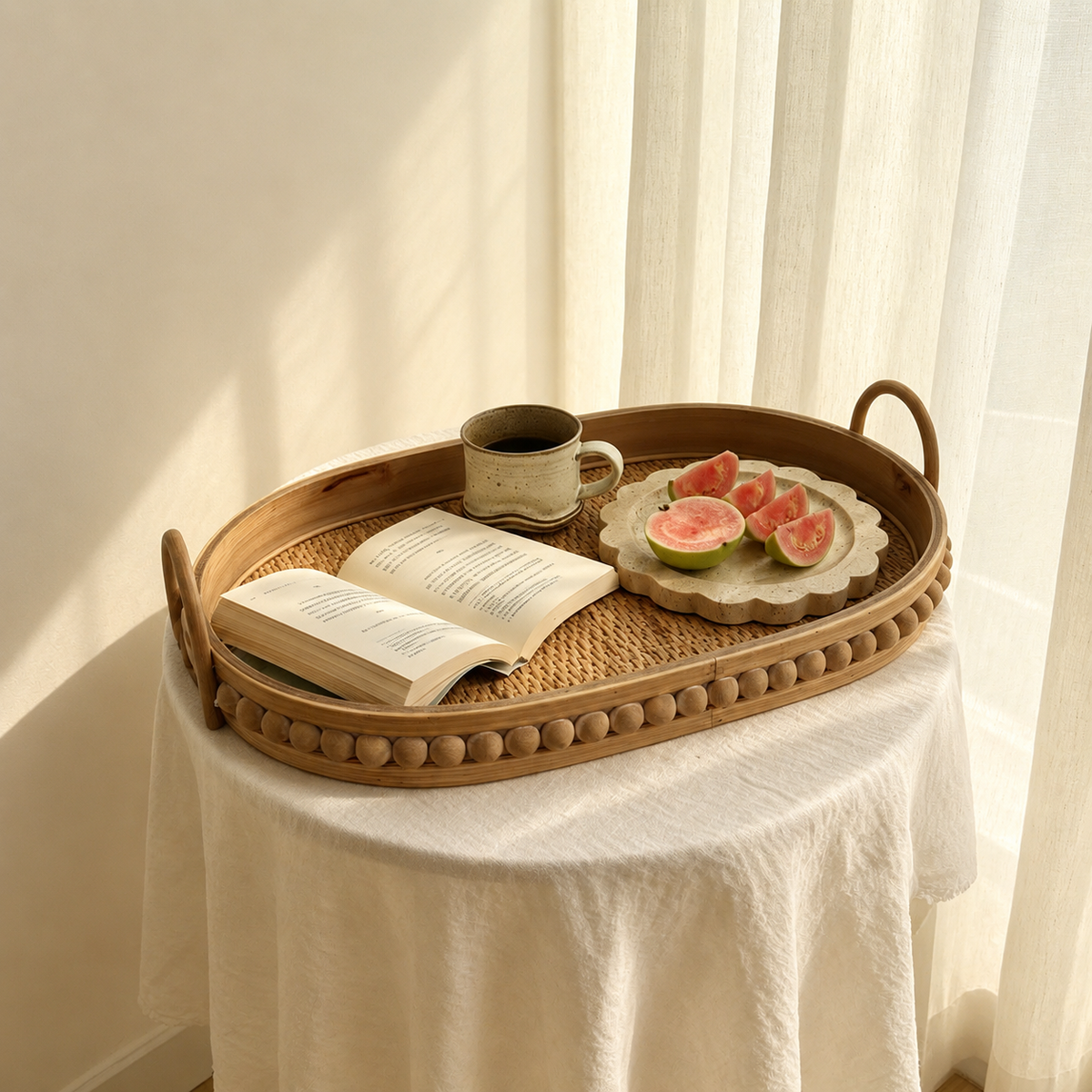Oval Rattan Serving Tray