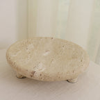 Handcrafted Travertine Stone Pedestal Tray – Minimal Organic Display Stand for Modern Interiors