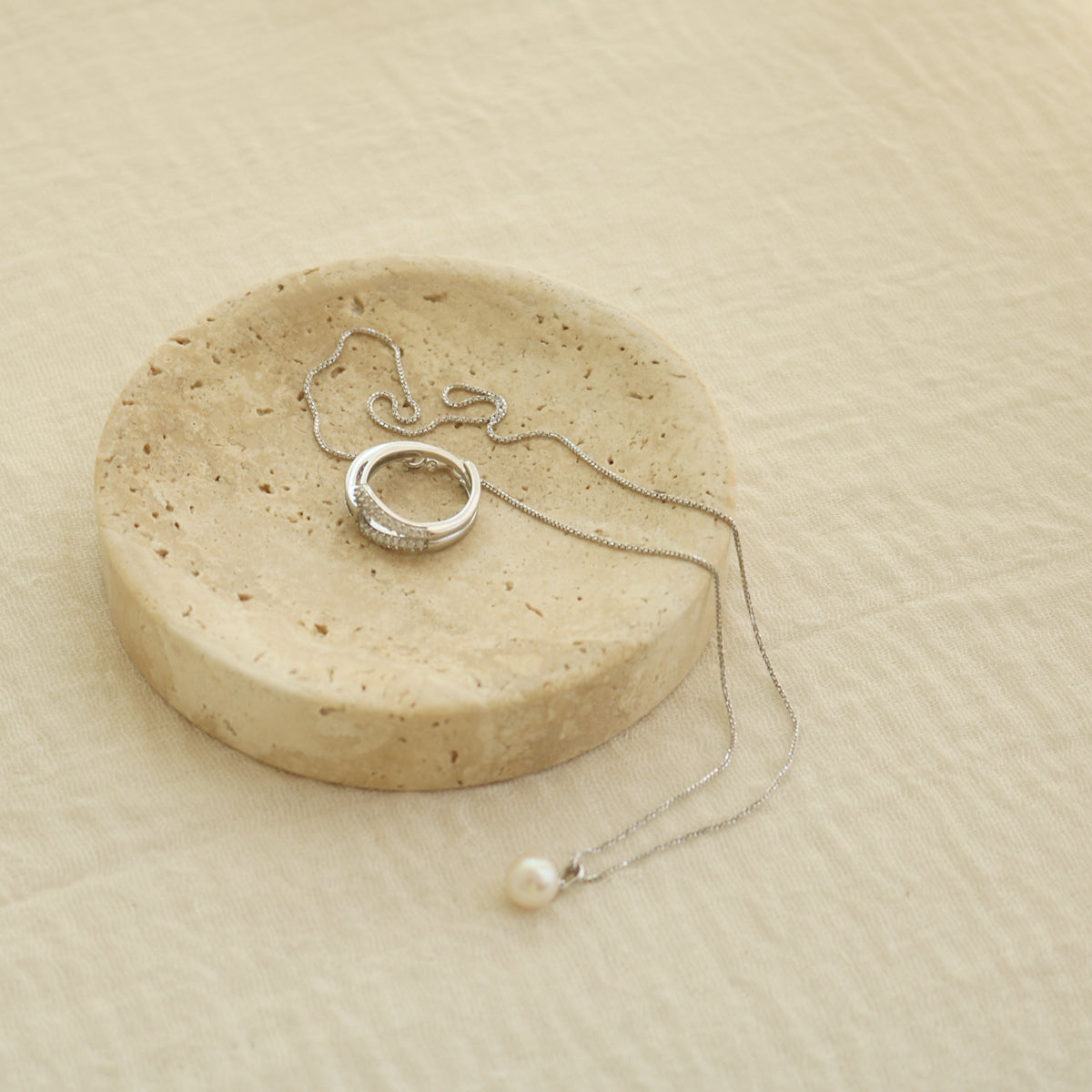 Round Travertine Catchall Tray
