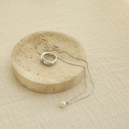Round Travertine Catchall Tray
