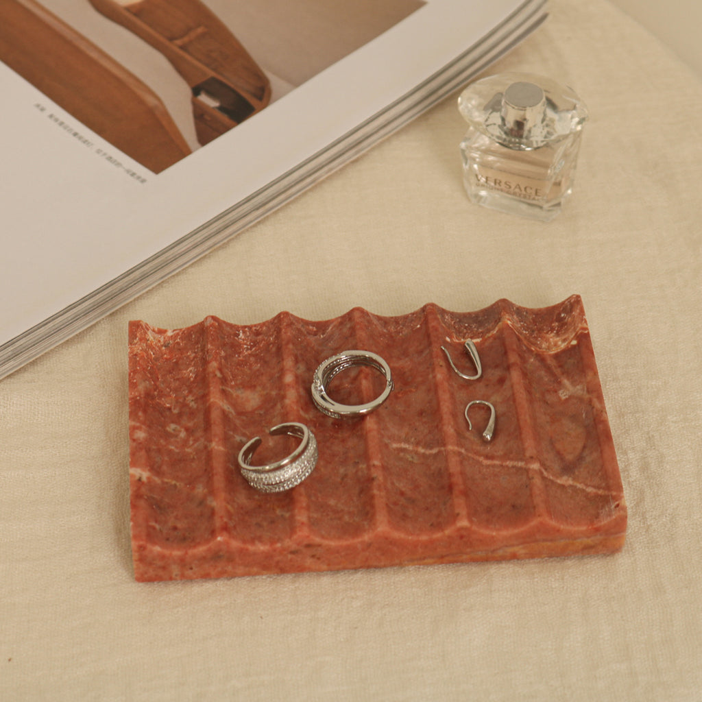 Travertine Soap Dish – Minimal Ribbed Stone Tray