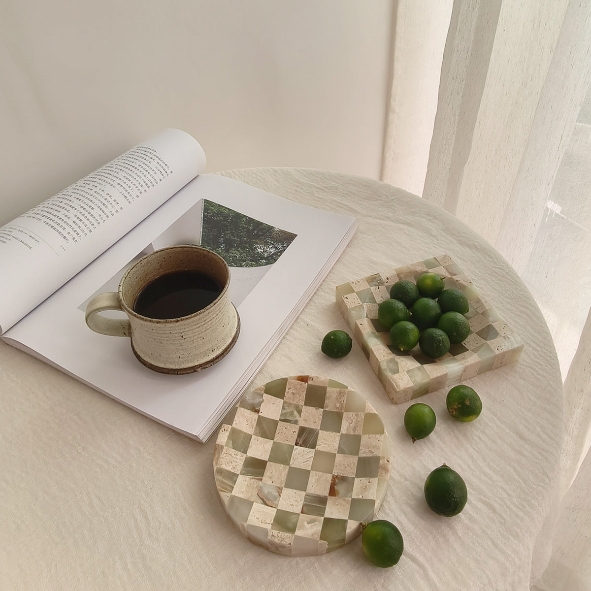 Handcrafted Marble Checkerboard Tray
