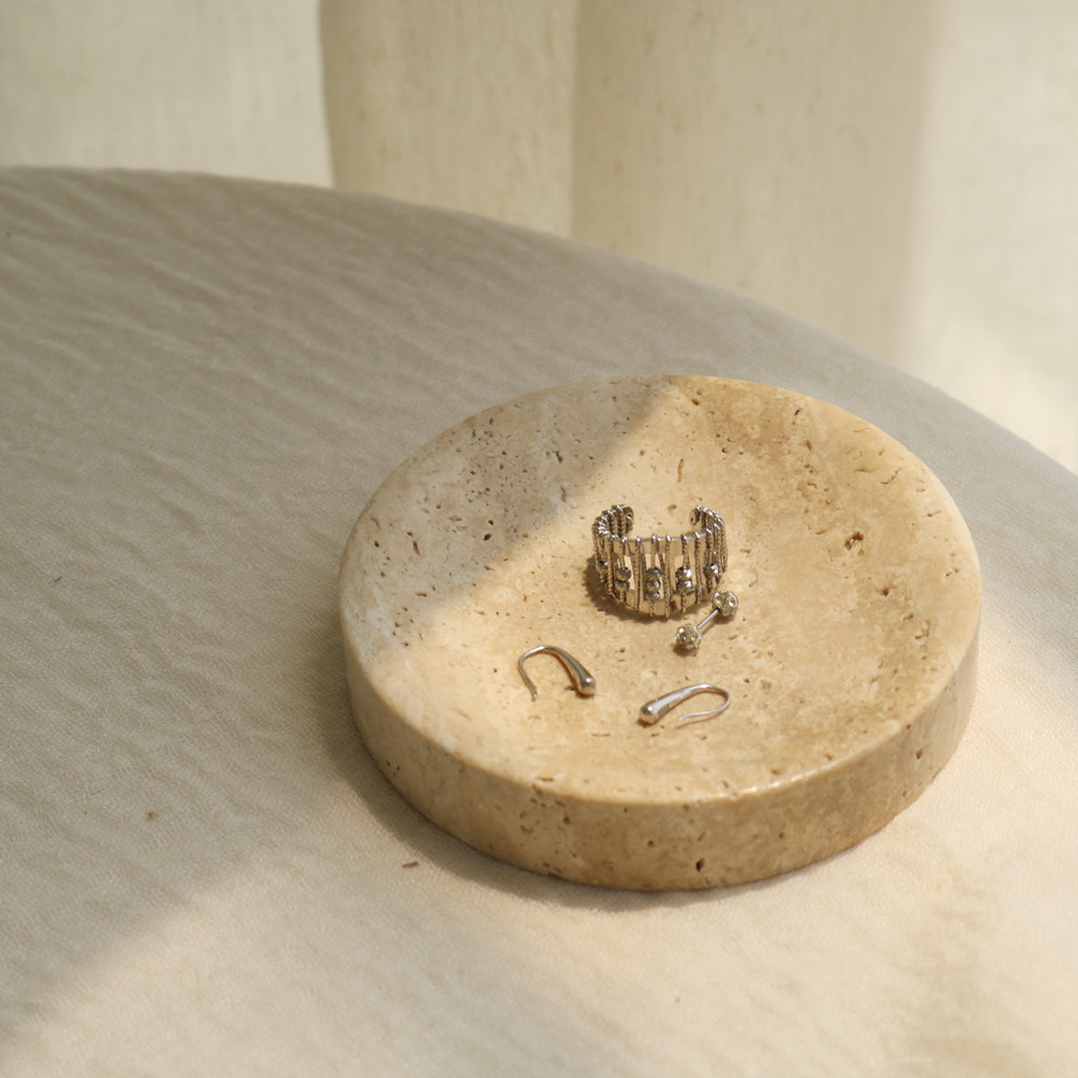 Round Travertine Catchall Tray