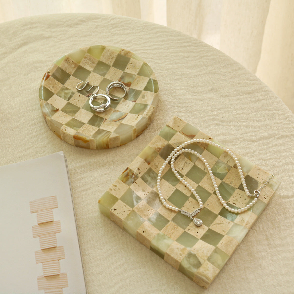 Handcrafted Marble Checkerboard Tray
