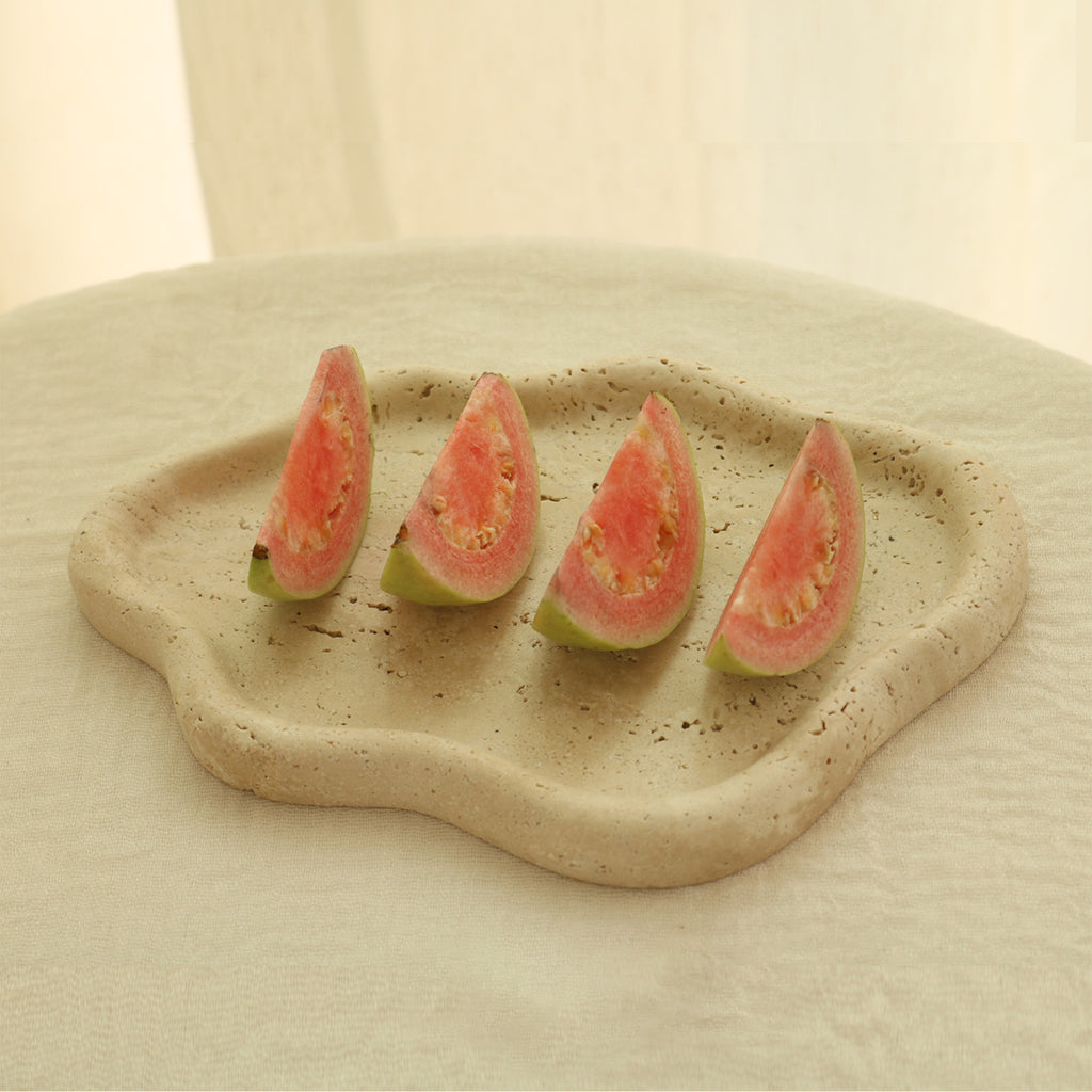 Handcrafted Natural Stone Tray – Organic Travertine Plate for Minimal & Wabi-Sabi Interiors