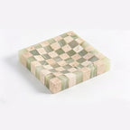 Handcrafted Checkerboard Stone Tray – Natural Travertine & Marble Mosaic Decor Object