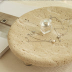 Handcrafted Travertine Stone Pedestal Tray – Minimal Organic Display Stand for Modern Interiors