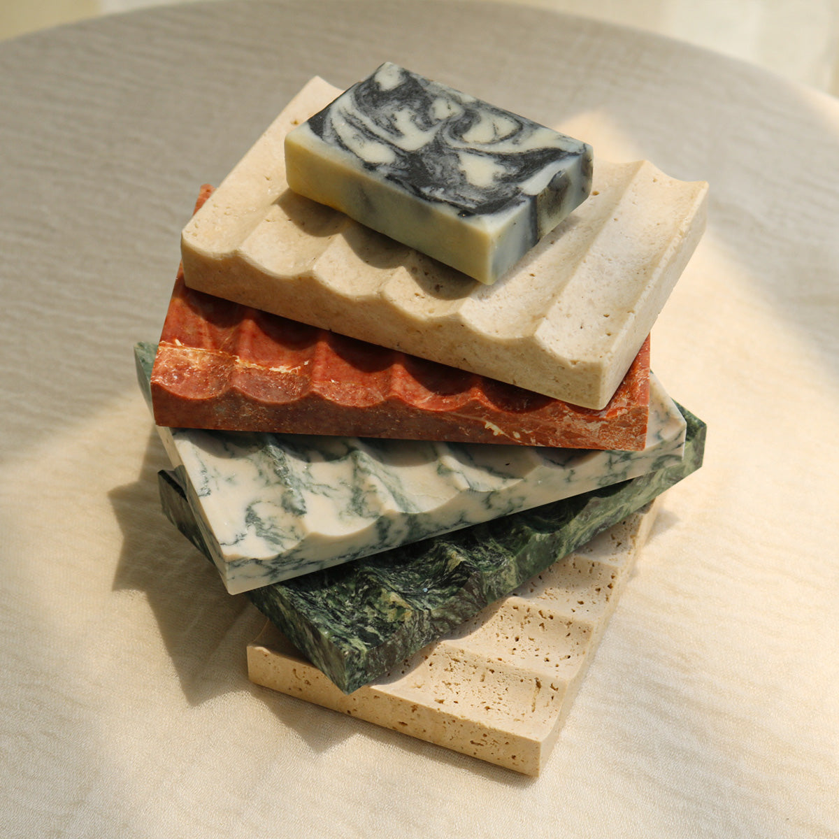 Ribbed Natural Stone Soap Dish
