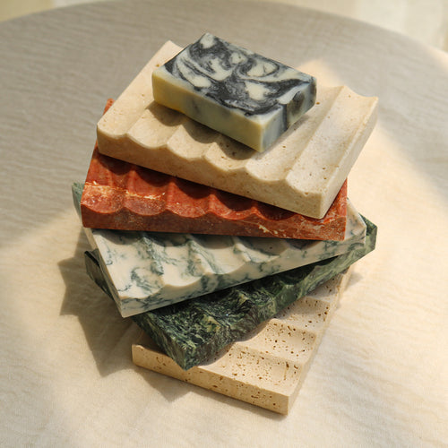 Ribbed Natural Stone Soap Dish