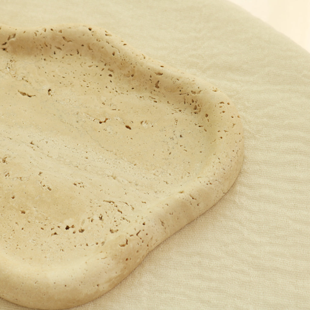 Handcrafted Natural Stone Tray – Organic Travertine Plate for Minimal & Wabi-Sabi Interiors