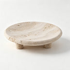 Handcrafted Travertine Stone Pedestal Tray – Minimal Organic Display Stand for Modern Interiors