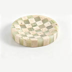Handcrafted Checkerboard Stone Tray – Natural Travertine & Marble Mosaic Decor Object