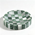 Handcrafted Checkerboard Stone Tray – Natural Travertine & Marble Mosaic Decor Object