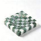 Handcrafted Checkerboard Stone Tray – Natural Travertine & Marble Mosaic Decor Object