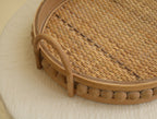 Handwoven Oval Rattan Serving Tray with Handles – Natural Woven Decorative Tray