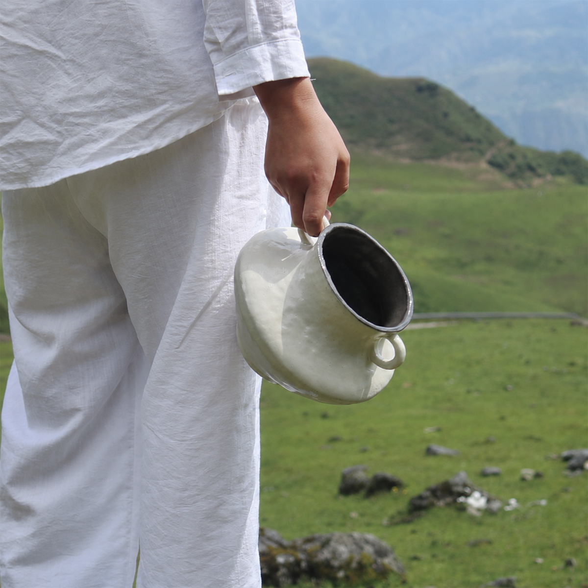 White Double-Handle Ceramic Vase