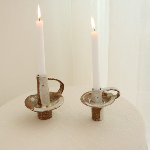 Sculptural Handled Ceramic Candle Holder