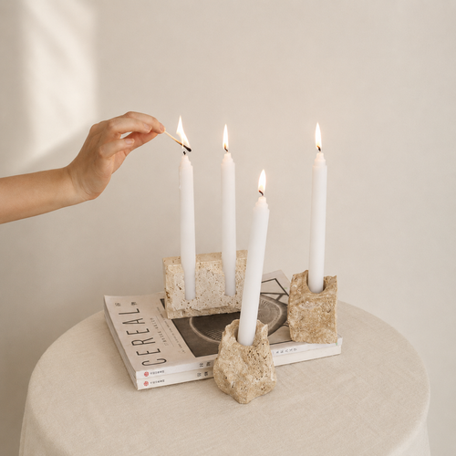 Raw Sculptural Travertine Candle Holder