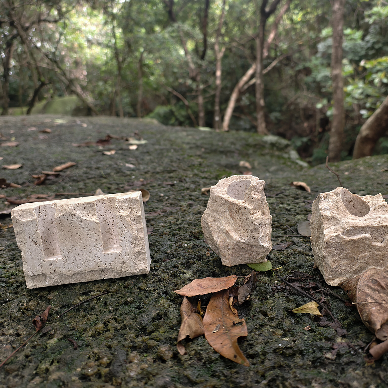 Raw Sculptural Travertine Candle Holder