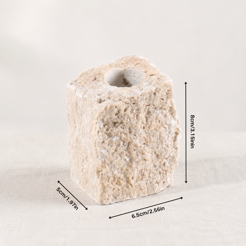 Raw Sculptural Travertine Candle Holder